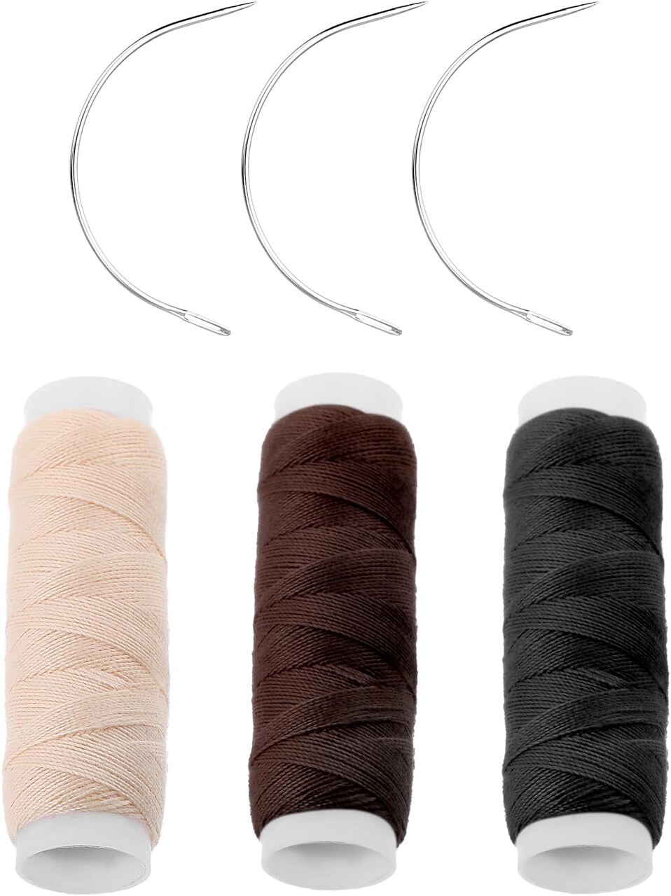 3 Rolls Hair Weaving Thread Professional Hair Extension Tools Sewing Threads and Needles Set Hair Extensions Thread with 3 Pcs C Shaped Needles for Making Wig DIY Hand Sewing Hair Weave Extension